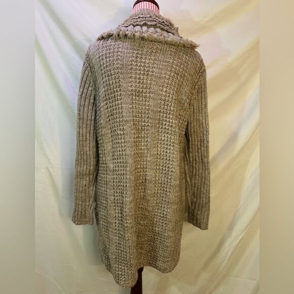 Tan Boho Cardigan Sweater Knit Braided Fur Cottagecore Fairycore Whimsy Sioni - Picture 6 of 8